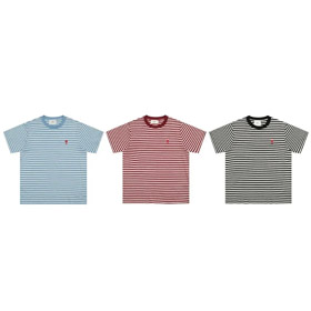 AMIPARIS Classic Striped Short-Sleeved T-shirt with Embroidered Heart Design-5197