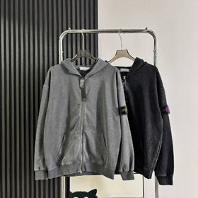 Stone Island washed and distressed zip-up hooded sweatshirt-5231