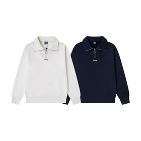 Stussy embroidered zip-up loose-fitting long-sleeved collared sweatshirt-5272