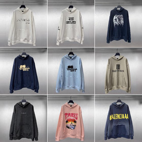 Balenciaga high-end printed loose-fitting pure cotton hooded sweatshirt-5336