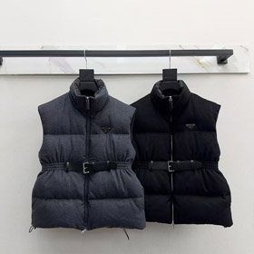 Prada new stand-collar down vest with logo and adjustable waist-5354